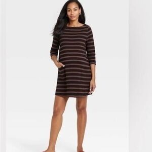The Nines x Hatch Tunic Shift Dress XS Brown Black Striped Maternity Target Boxy